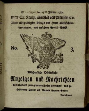 No. 3. Montags, den 15ten Januar 1781.