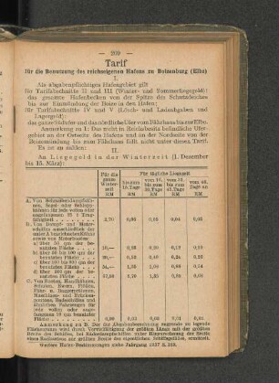 Tarif für die Benutzung des reichseigenen Hafens zu Boizenburg (Elbe) I.