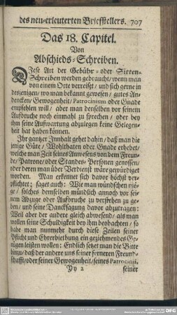 Das 18. Capitel. Von Abschieds-Schreiben