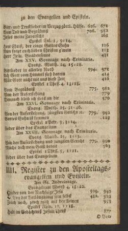 IIII. Register zu den Aposteltagsevanglien und Episteln
