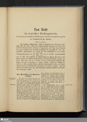 Das Recht im deutschen Bäckergewerbe : Die wichtigsten gesetzlichen Bestimmungen