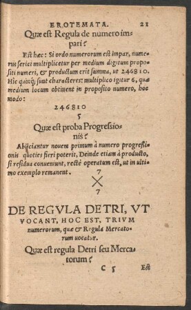 De Regula Detri, Ut Vocant, Hoc Est, Trium numerorum, quae et Regula Mercatorum vocatur.