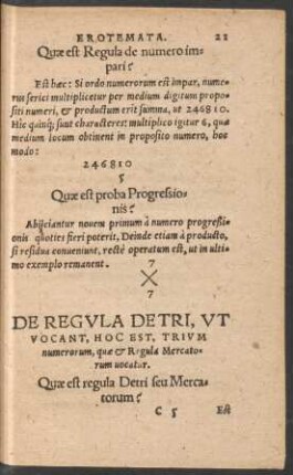 De Regula Detri, Ut Vocant, Hoc Est, Trium numerorum, quae et Regula Mercatorum vocatur.