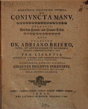 Diss. inaug. iur. de coniuncta manu