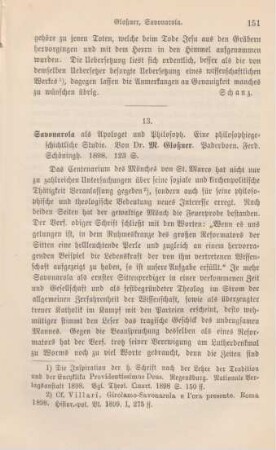 151-153 [Rezension] Glossner, Michael, Savonarola als Apologet und Philosoph