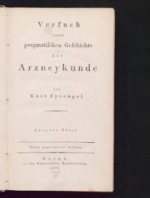 Theil 2: Versuch einer pragmatischen Geschichte der Arzneykunde