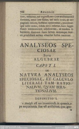 [XVI. Analysis Speciosa]