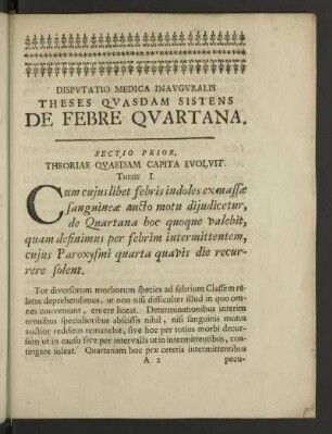 Sectio Prior. Theoriae Qvaedam Capita Evolvit.
