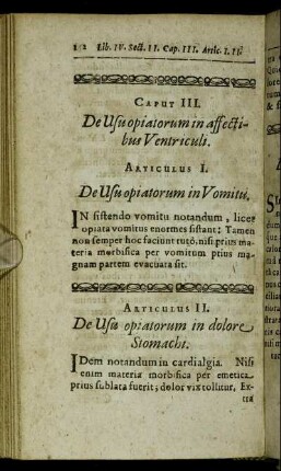 Caput III. De Usu opiatorum in affectibus Ventriculi.