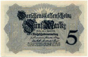 Geldschein, 5 Mark, 5.8.1914