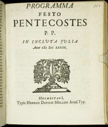 Programma Festo Pentecostes : P.P. In Inclyta Iulia Anno M DC LXXIIX