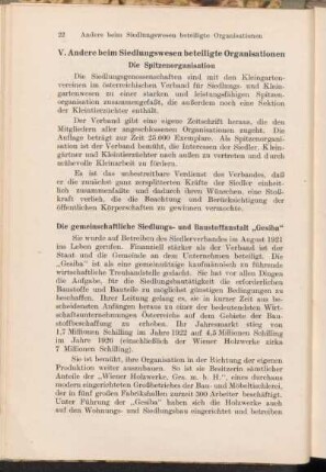 V. Andere beim Siedlungwesen beteiligte Organisationen
