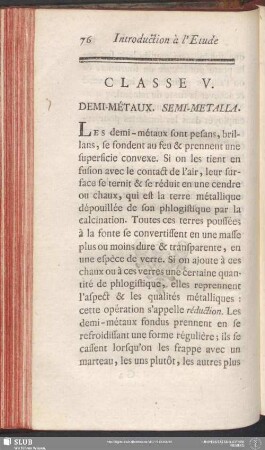 Classe V. Demi-Métaux. Semi-Metalla