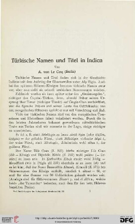 A. von Le Coq (Berlin), Türkische Namen und Titel in Indien