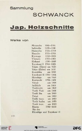 Sammlung Schwanck: Jap. Holzschnitte (Nr. 1-230)