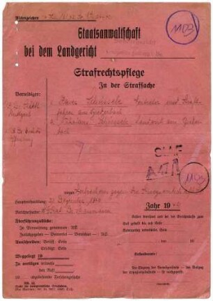 Angeklagte: Schüssele, Xaver (Vertreter); Biederbach *26.03.1892 in Biederbach; + ? Schüssele, Nikolaus (Landwirt); Biederbach *08.11.1887 in Biederbach; + ? Delikt: Verbrechen gegen die Kriegswirtschaftsverordnung Schwarzschlachtung Preisvergehen Tatort: Biederbach Tatzeit: Juni 1942