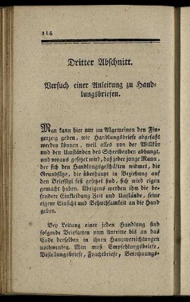 Dritter Abschnitt. Versuch einer Anleitung zu Handlungsbriefen.