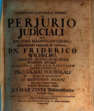 Dissertatio inauguralis jvridica De periurio judiciali