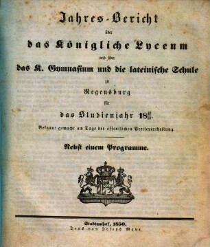 Jahres-Bericht. 1849/50 (1850)