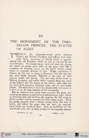 XV. The monument of the Thessalian Princes; the statue of Agias