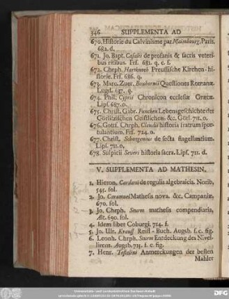 V. Supplementa Ad Mathesin.