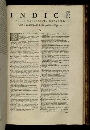 Indice Delle Materie Piu Notabili Che si contengono nella presente Opera.