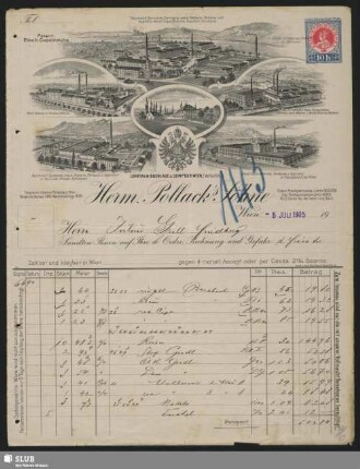 Herm. Pollack's Söhne, Wien, Baumwoll-Spinnerei, Zwirnerei, mech. Weberei, Färberei und Appretur, Bleiche, Geschirr-Strickerei
