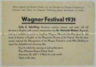 Programmzettel der Wagner-Festspiele 1931 in englischer Sprache