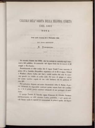 CALCOLO DELL' ORBITA DELLA SECONDA COMETA DEL 1881 NOTA