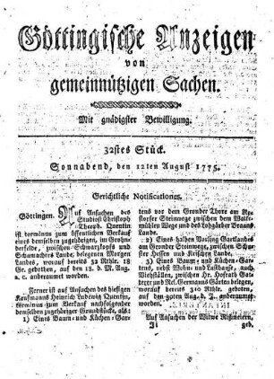 32stes Stück. Sonnabend, den 12ten August 1775.