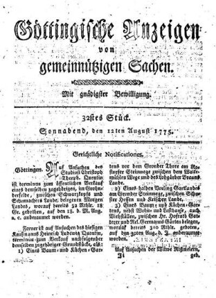 32stes Stück. Sonnabend, den 12ten August 1775.