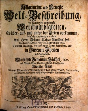 Allgemeine Welt-Beschreibung, 2. 1740