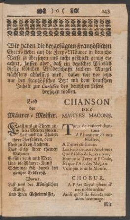 Ehren-Lieder auf die Frey-Mäurer