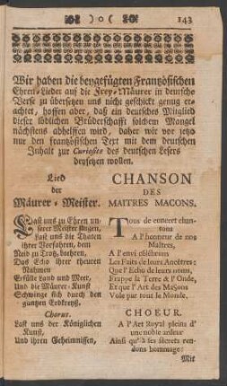 Ehren-Lieder auf die Frey-Mäurer