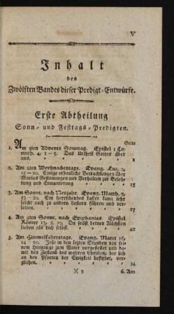Inhalt des Zwölften Bandes dieser Predigt-Entwürfe.