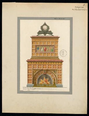 Kamin Monatskonkurrenz August 1873: Aufriss Vorderansicht; Maßstabsleiste