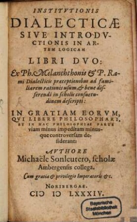 Institutiones dialecticae ... libri II