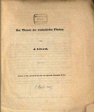 Zur Theorie der windschiefen Flächen