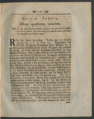 Sectio Tertia. Sistens quaestiones quasdam
