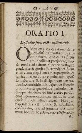 Oratio I. De studio Juris recte instituendo.
