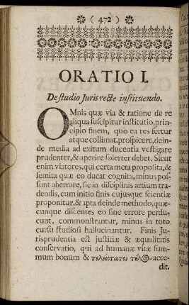 Oratio I. De studio Juris recte instituendo.