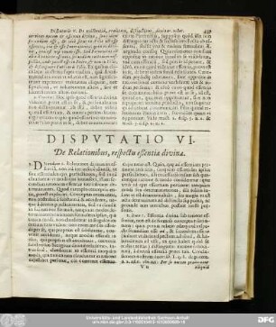 Disputatio VI. De Relationibus, respectu eßentiae divinae.
