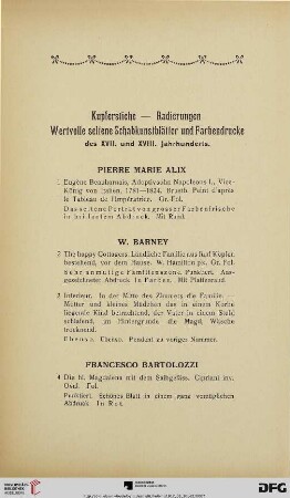 Kupferstiche-Radierungen. Wertvolle seltene Schabkunstblätter und Farbendrucke des XVII. und XVIII. Jahrhunderts (Nr. 1-171)