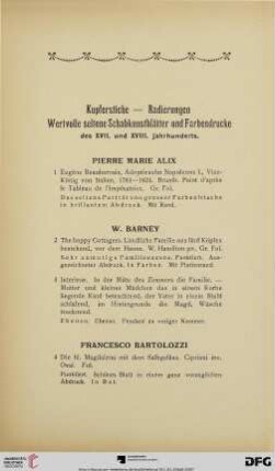 Kupferstiche-Radierungen. Wertvolle seltene Schabkunstblätter und Farbendrucke des XVII. und XVIII. Jahrhunderts (Nr. 1-171)