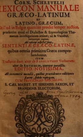 Lexicon manuale Graeco-Latinum et Latino-Graecum .... [1]., Graeco-Latinum