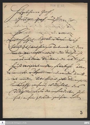 Brief von August Hermann Francke an Friedrich Heinrich von Seckendorff.