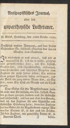 IX. Stück, Hamburg, den 12ten Octobr. 1770