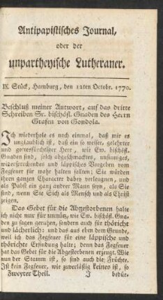 IX. Stück, Hamburg, den 12ten Octobr. 1770