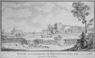 Pirna, Festung Sonnenstein (Vue de la forteresse de Sonnenstein avec une partie de la ville de Pirne)