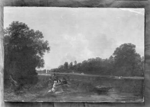 Uferlandschaft mit angelndem Paar